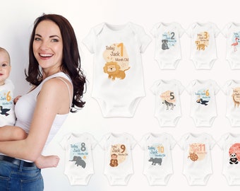Baby Monthly Milestone Personalized Onesies, personlised baby bodysuit, baby vest