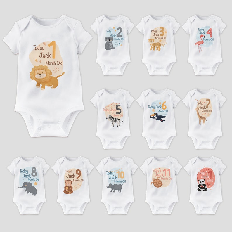 Baby Monthly Milestone Personalized Onesies, personlised baby bodysuit, baby vest image 5