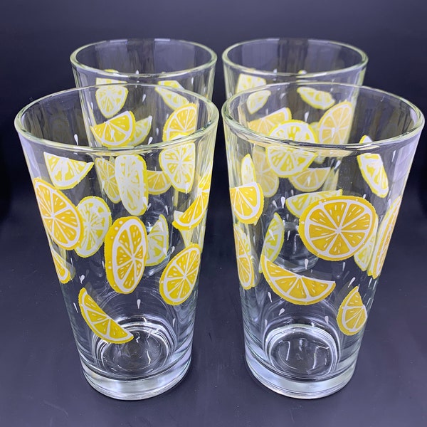 Lemon Wedge Pattern Libbey Tumbler Glasses
