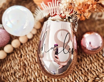 Rose Gold Stemless Wine Glass | personalized gift | Monogrammed Glass