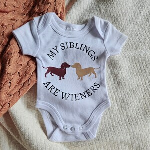 My Siblings are Wieners Dachshund Sausage Dog Baby Onesie Baby Bodysuit image 1