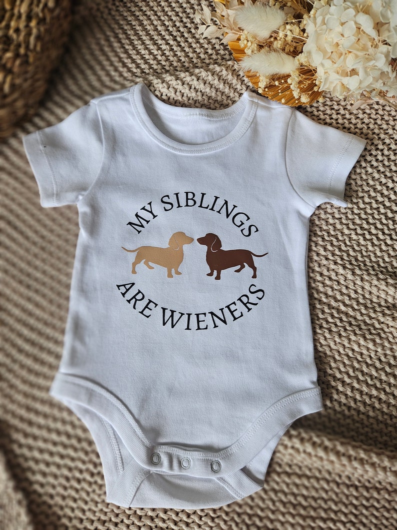 My Siblings are Wieners Dachshund Sausage Dog Baby Onesie Baby Bodysuit image 5