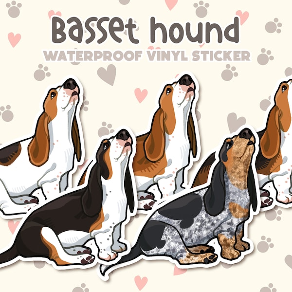 Dog Sticker | Basset Hound Sticker | Waterproof, Vinyl, Pet Lover Dog Breed Gift