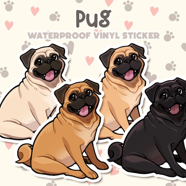 Dog Sticker | Pug Sticker | Waterproof, Vinyl, Pet Lover Dog Breed Gift