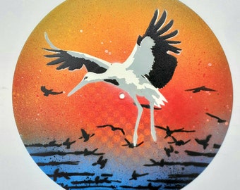 Stork stencil painting