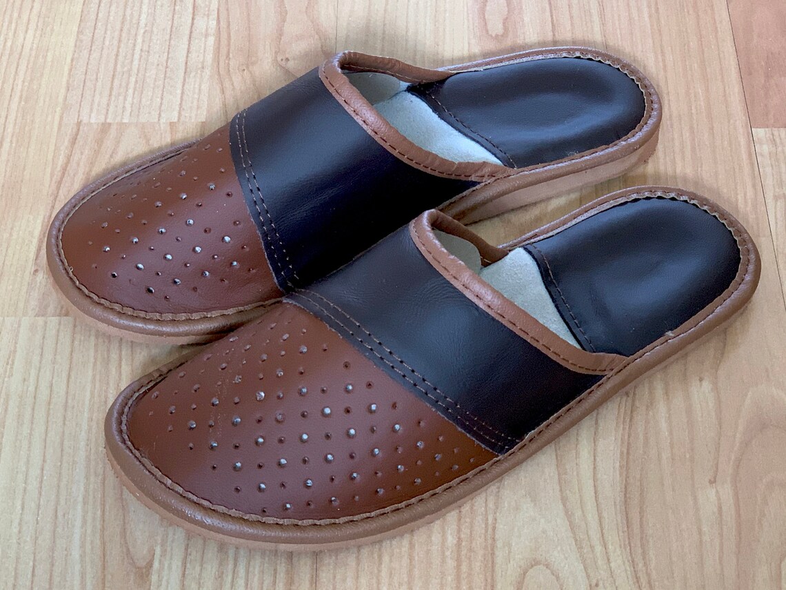 Brown 2 Colours Men Mules Slippers Made With Natural Leather Etsy