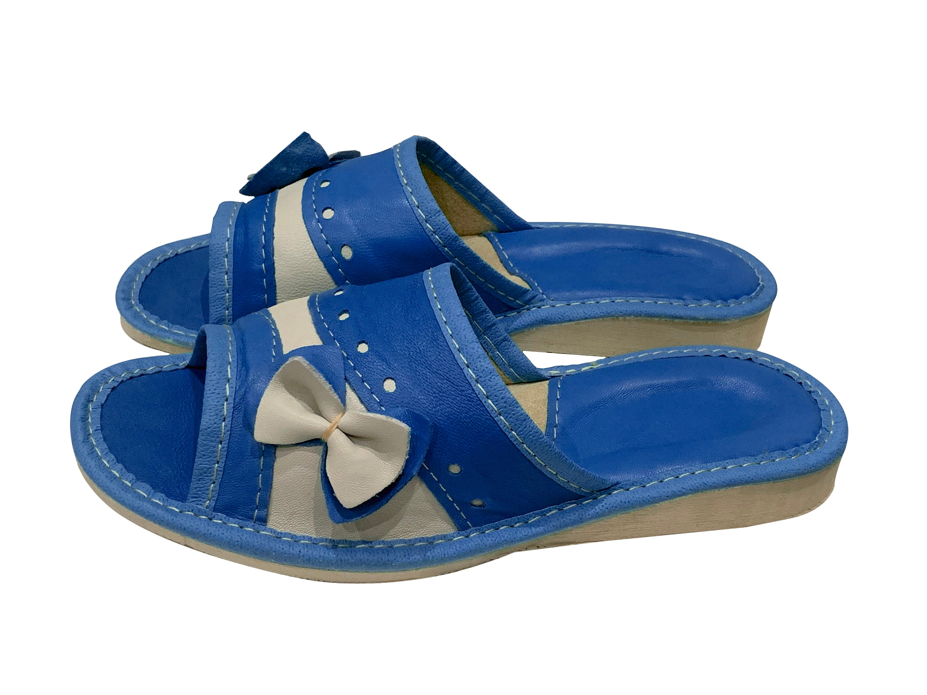 Royal Blue Ladies Slippers Hand Made With Natural Leather Etsy UK