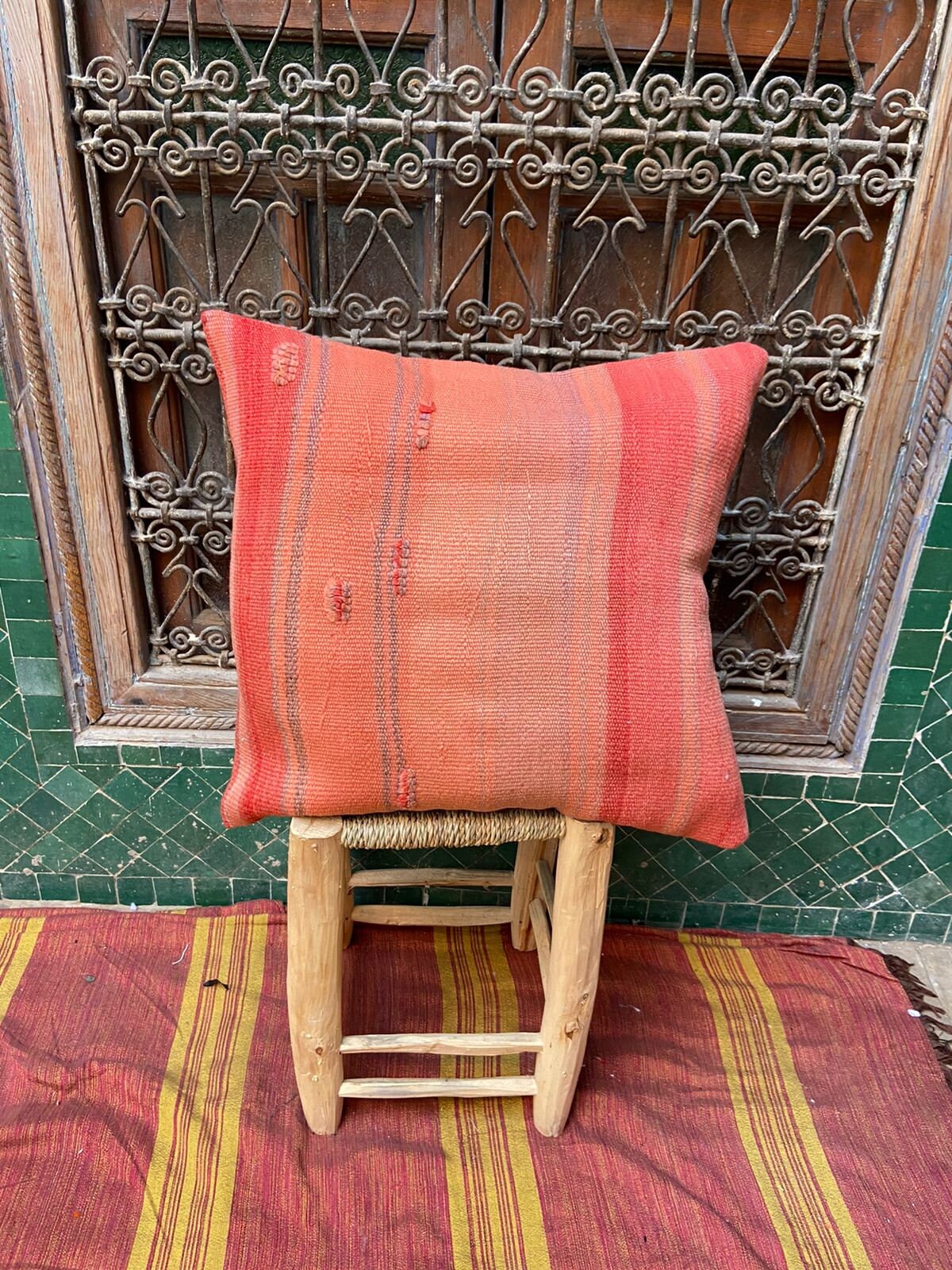 Vintage Pillow Cover, Moroccan Cushion, Wool Decorative Kilim Handwoven Case By Berber Women. Free S