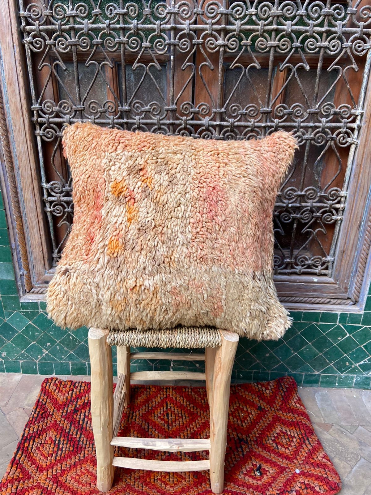 Vintage Pillow Cover, Moroccan Cushion, Wool Decorative Kilim Handwoven Case By Berber Women. Free S