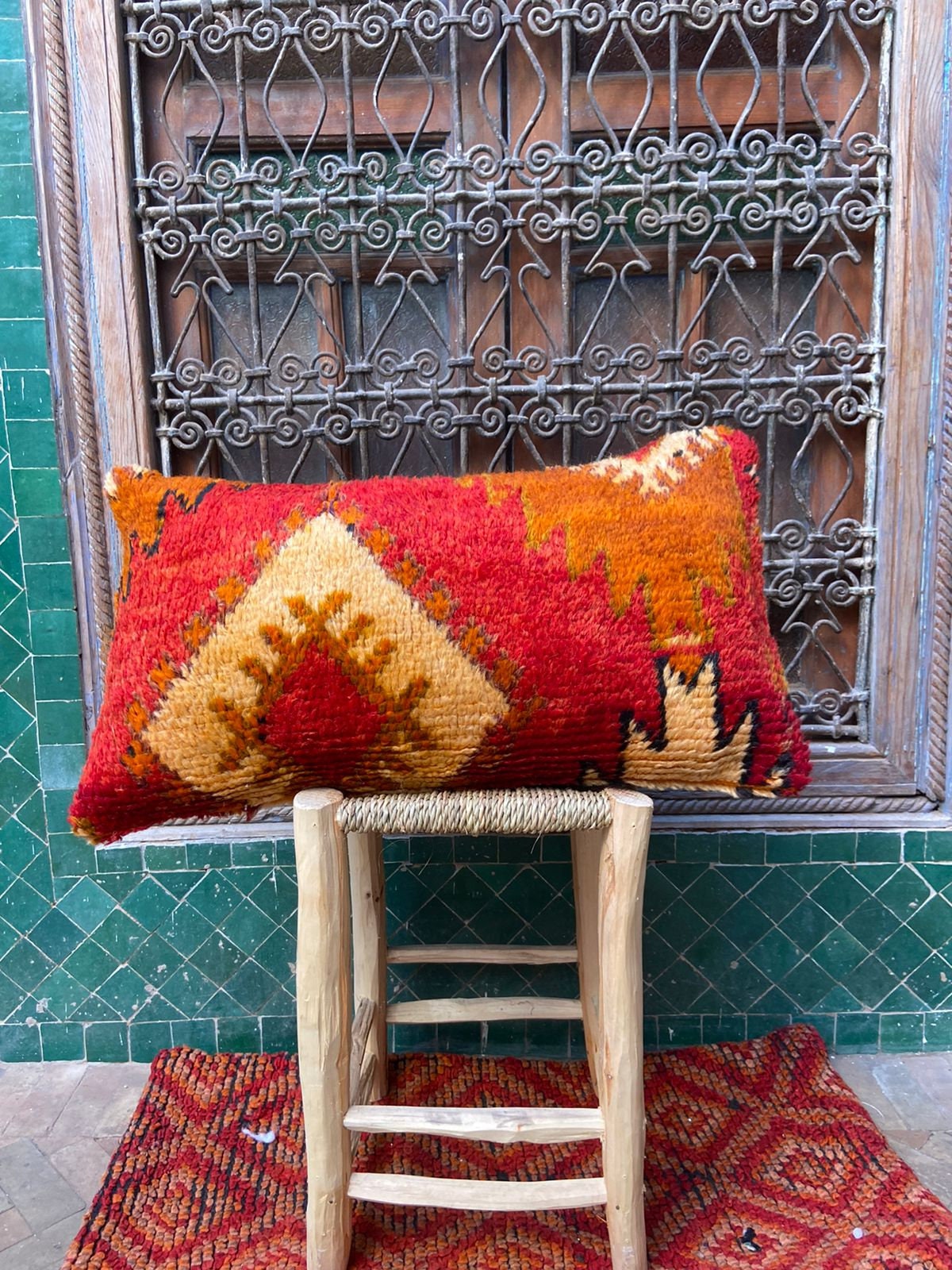 Vintage Pillow Cover, Moroccan Cushion, Wool Decorative Kilim Handwoven Case By Berber Women. Free S