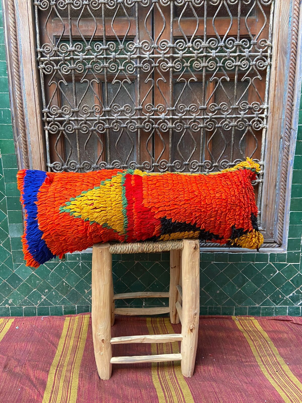Vintage Pillow Cover, Moroccan Cushion, Wool Decorative Kilim Handwoven Case By Berber Women Pillow