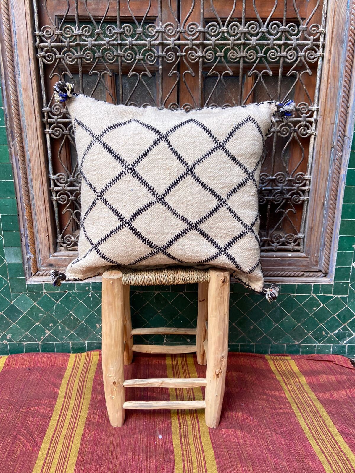 Vintage Pillow Cover, Moroccan Cushion, Wool Decorative Kilim Handwoven Case By Berber Women. Free S