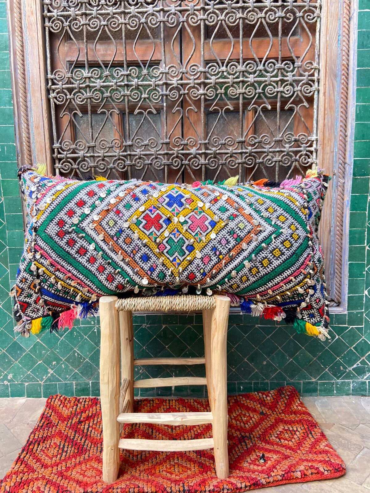 Vintage Pillow Cover, Moroccan Cushion, Wool Decorative Kilim Handwoven Case By Berber Women. Free S