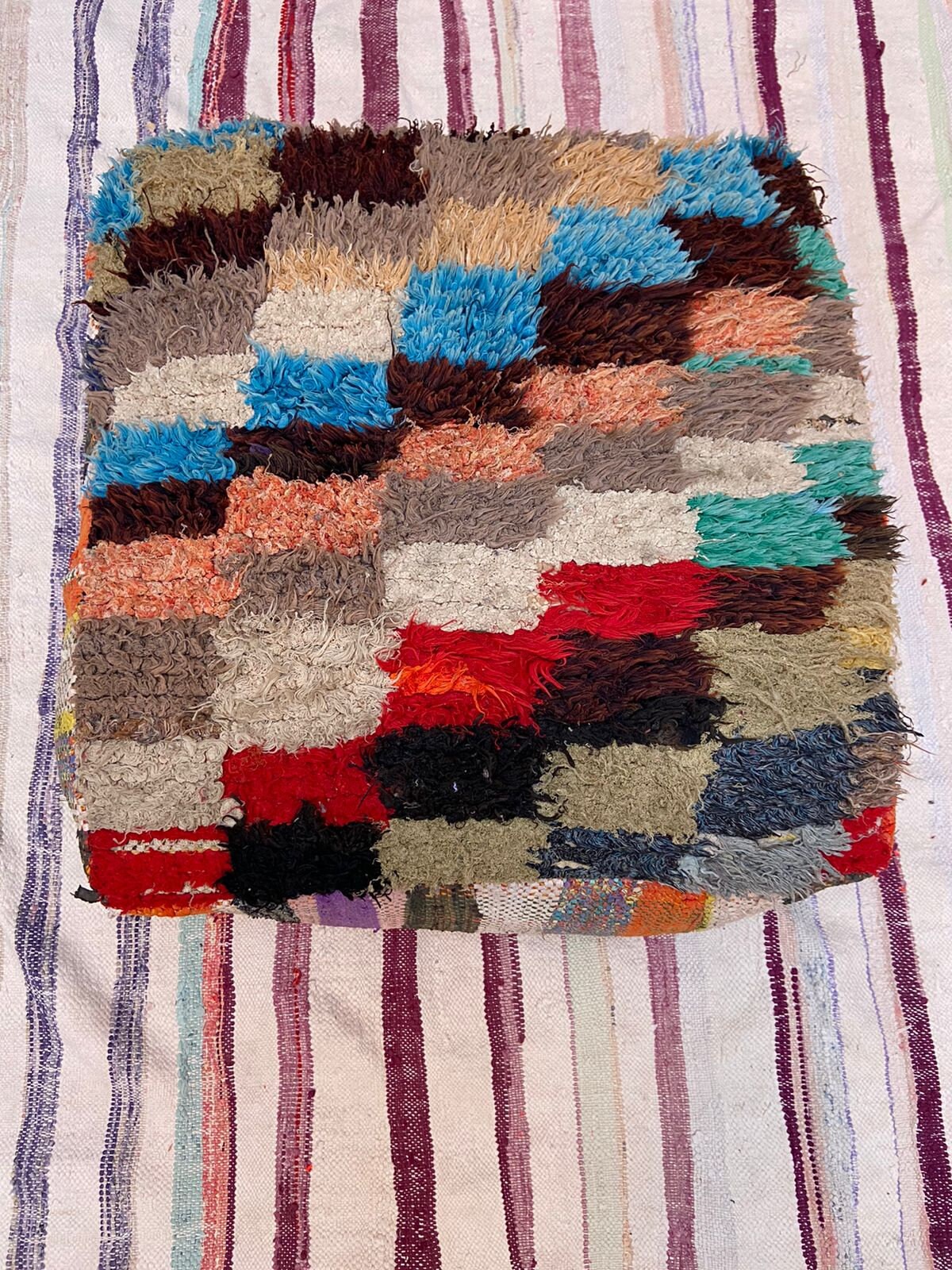 Moroccan Pouf, Floor Pillow, Kilim Pillow Cover, Handmade Berber Cushion, Outdoor Gift Decorative 60