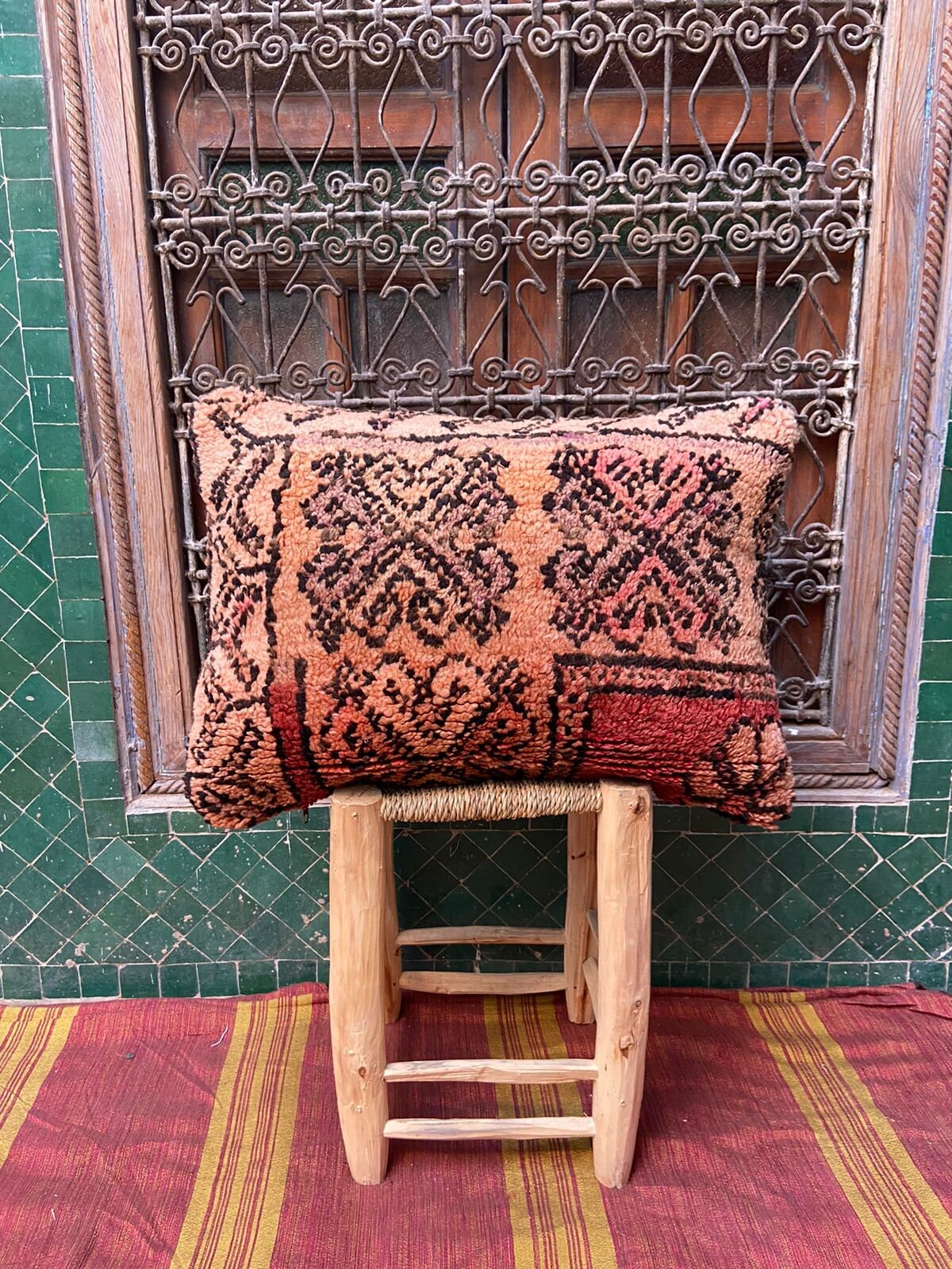 Vintage Pillow Cover, Moroccan Cushion, Wool Decorative Kilim Handwoven Case By Berber Women. Free S