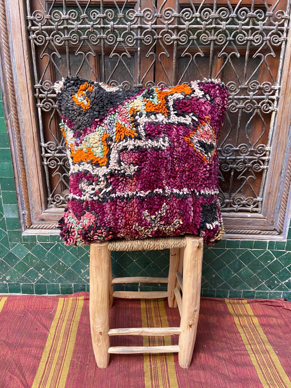 Vintage Pillow Cover, Moroccan Cushion, Wool Decorative Kilim Handwoven Case By Berber Women. Free S