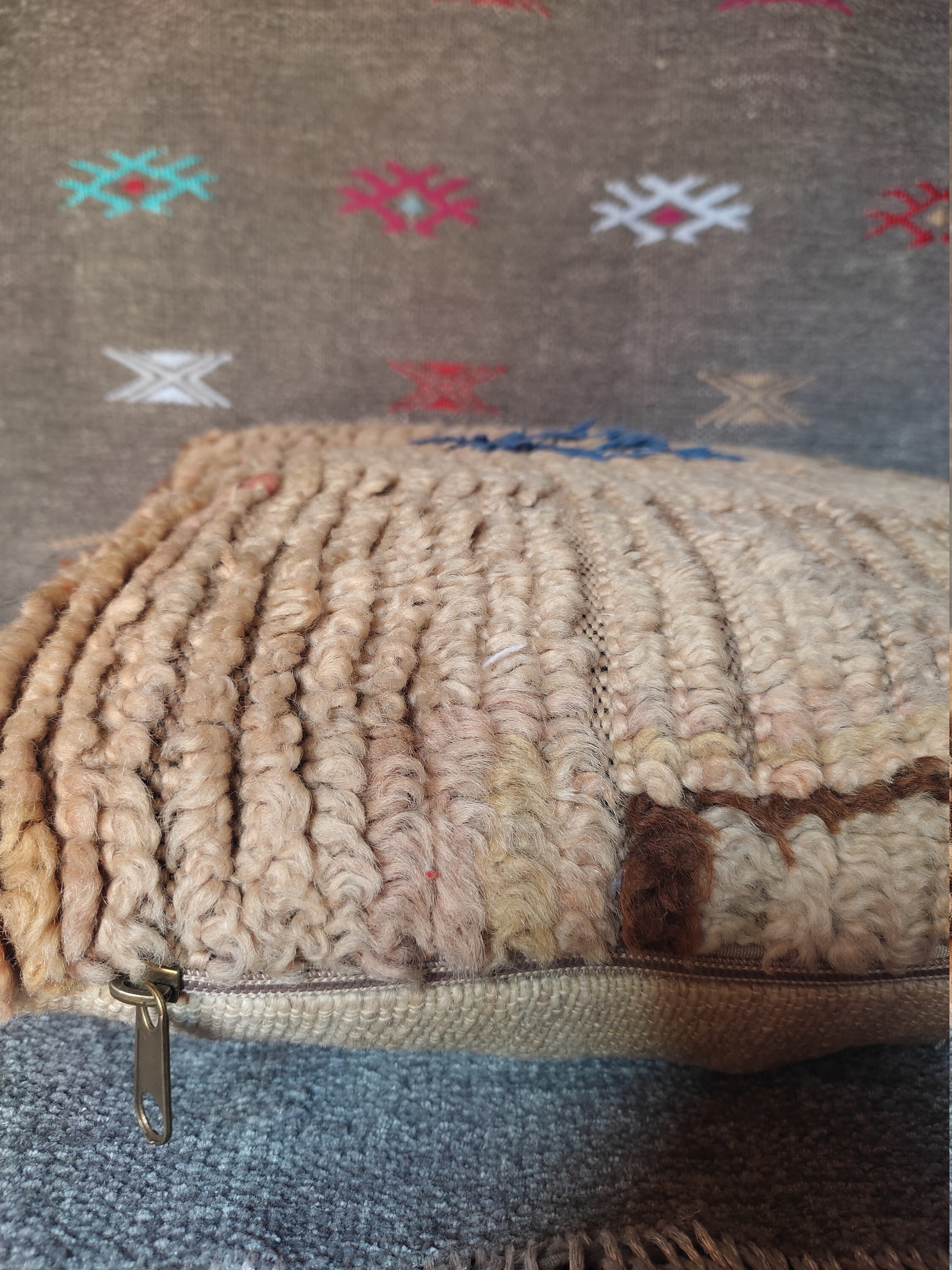Vintage Moroccan Berber Pillow Colourful-Cushion Berber Handmade-Natural Wool-Moroccan Cover-Made Fr