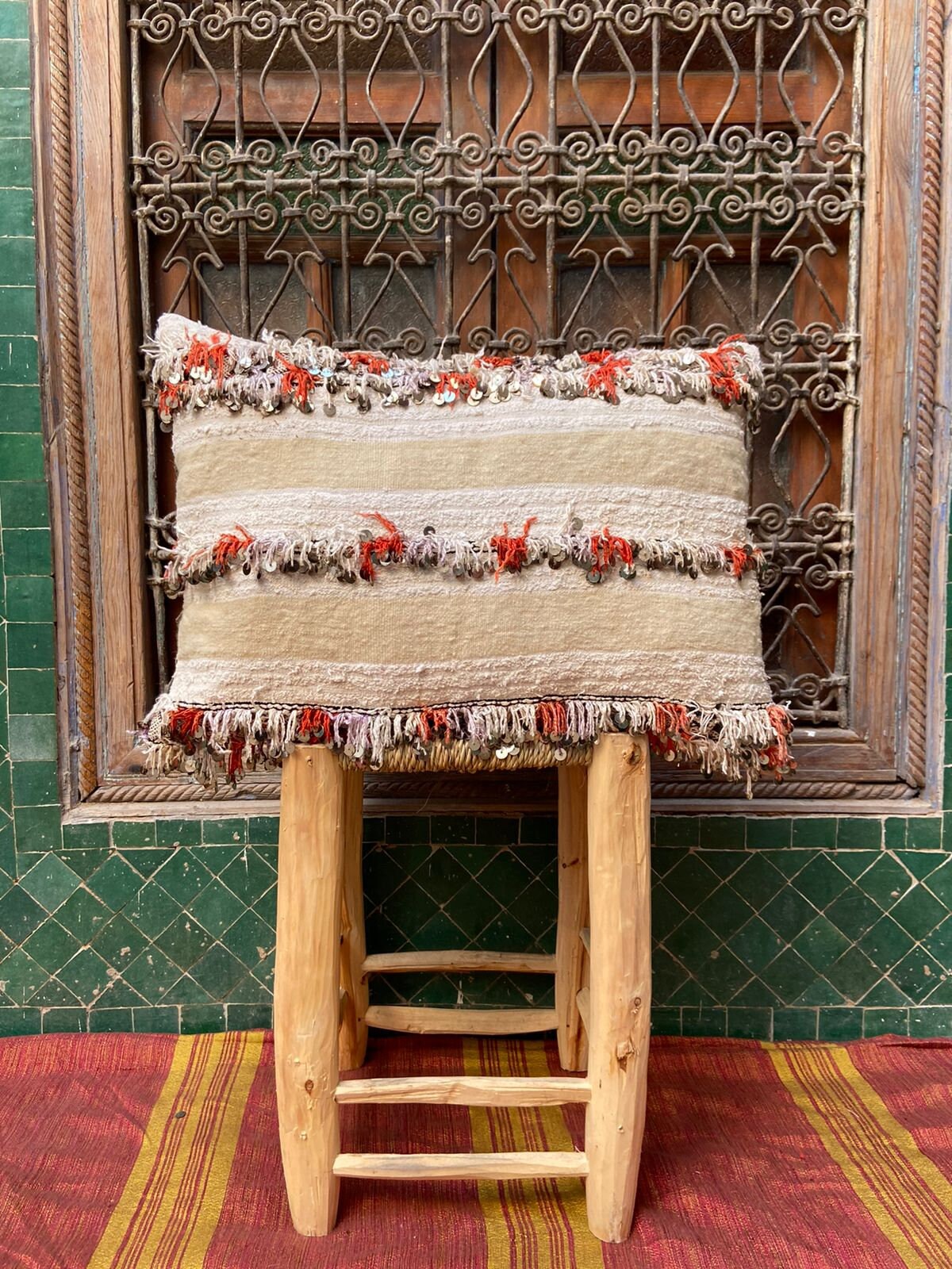 Vintage Pillow Cover, Moroccan Cushion, Wool Decorative Kilim Handwoven Case By Berber Women. Free S