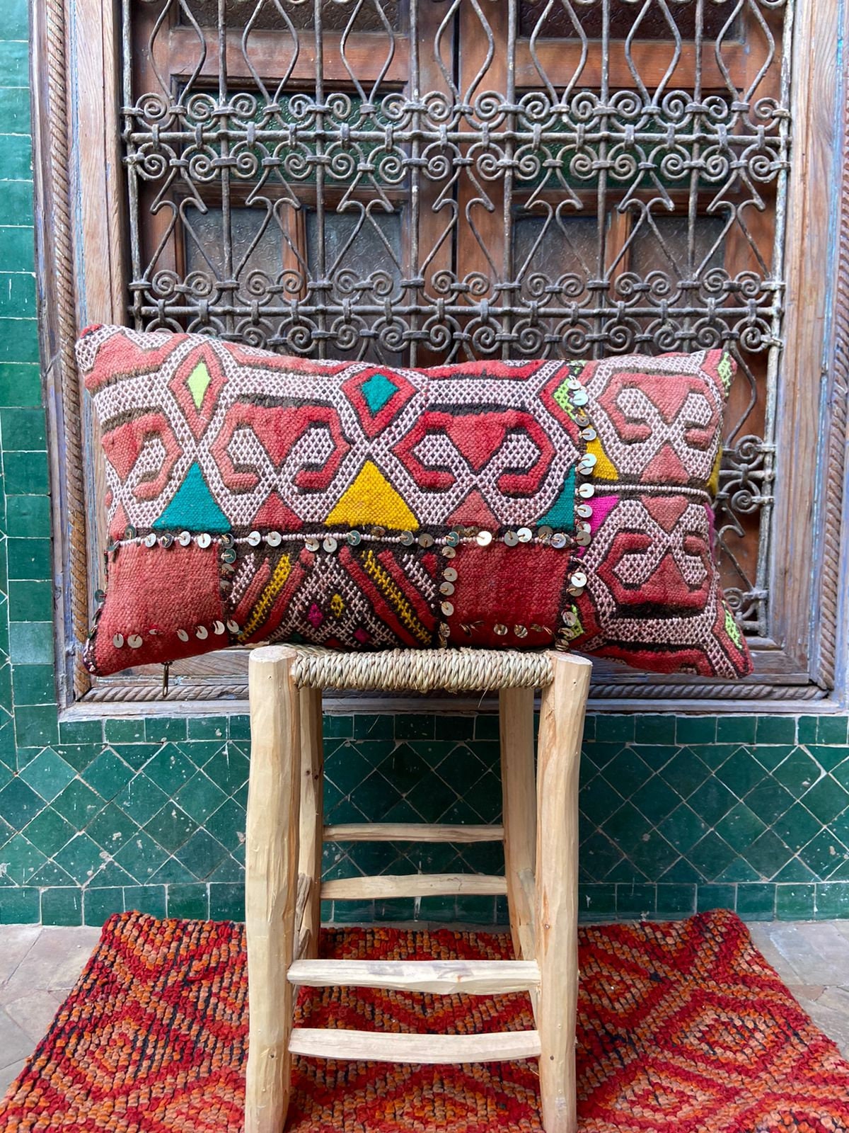 Vintage Pillow Cover, Moroccan Cushion, Wool Decorative Kilim Handwoven Case By Berber Women. Free S
