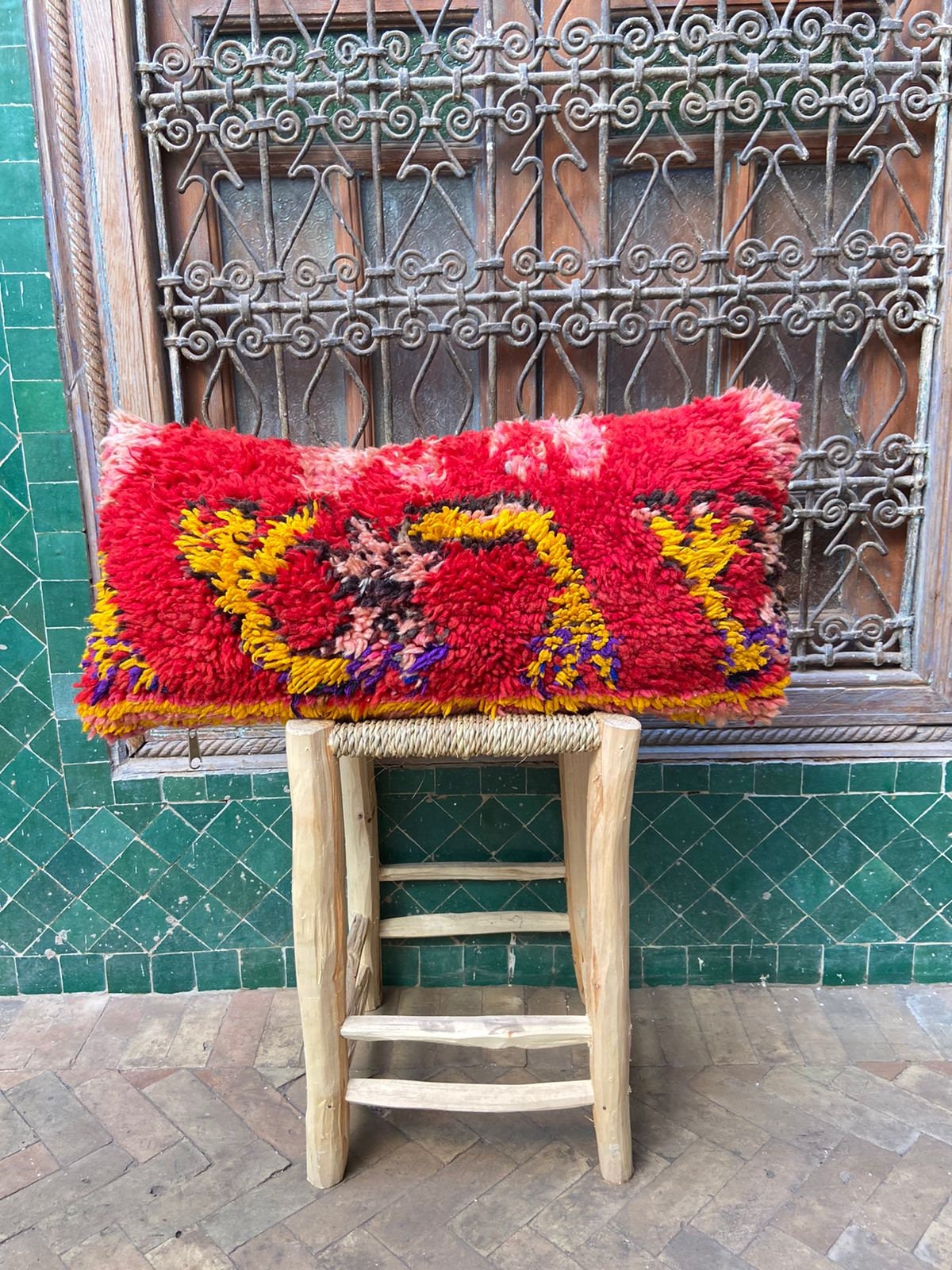 Vintage Pillow Cover, Moroccan Cushion, Wool Decorative Kilim Handwoven Case By Berber Women. Free S