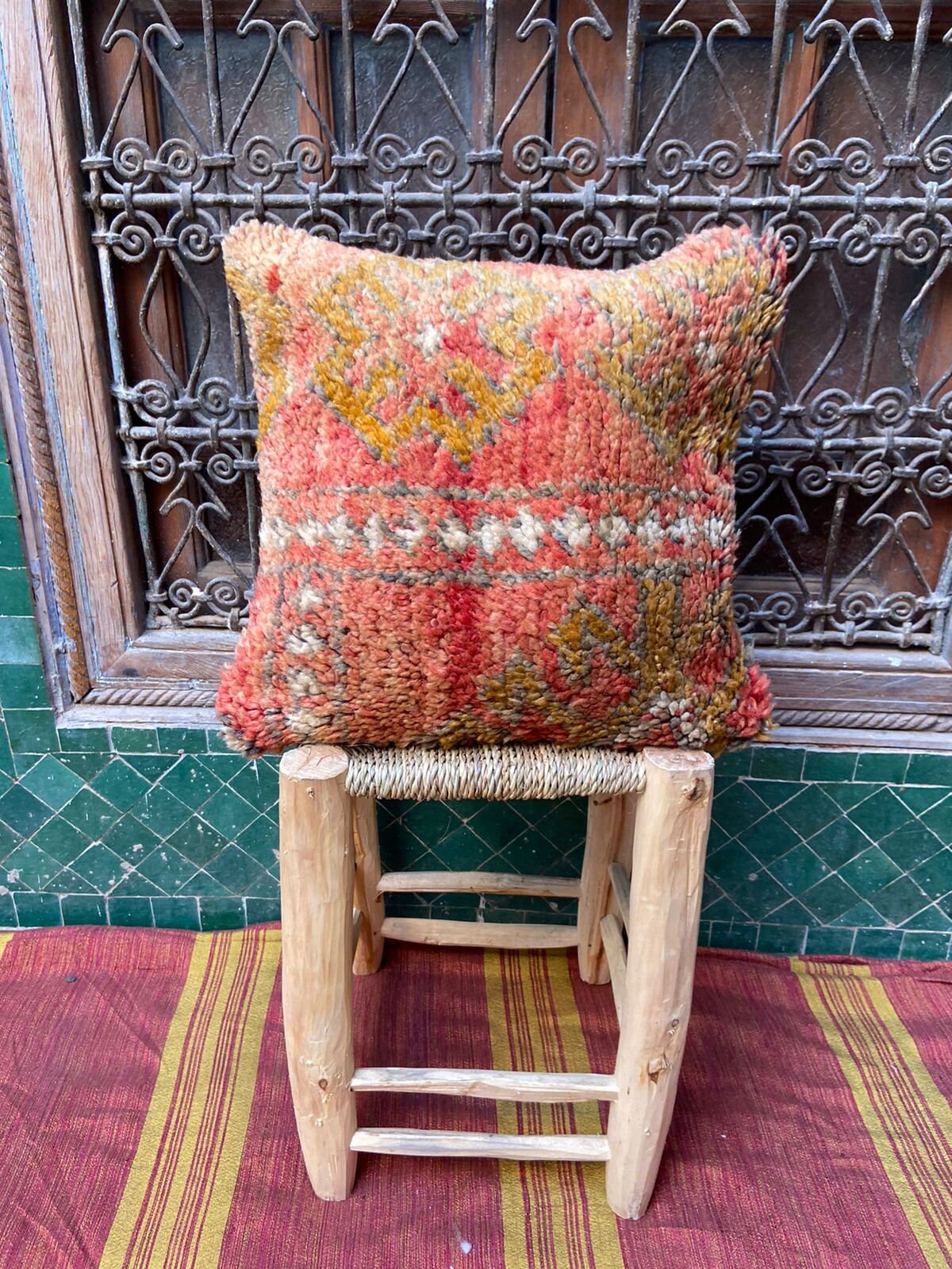 Vintage Pillow Cover, Moroccan Cushion, Wool Decorative Kilim Handwoven Case By Berber Women. Free S