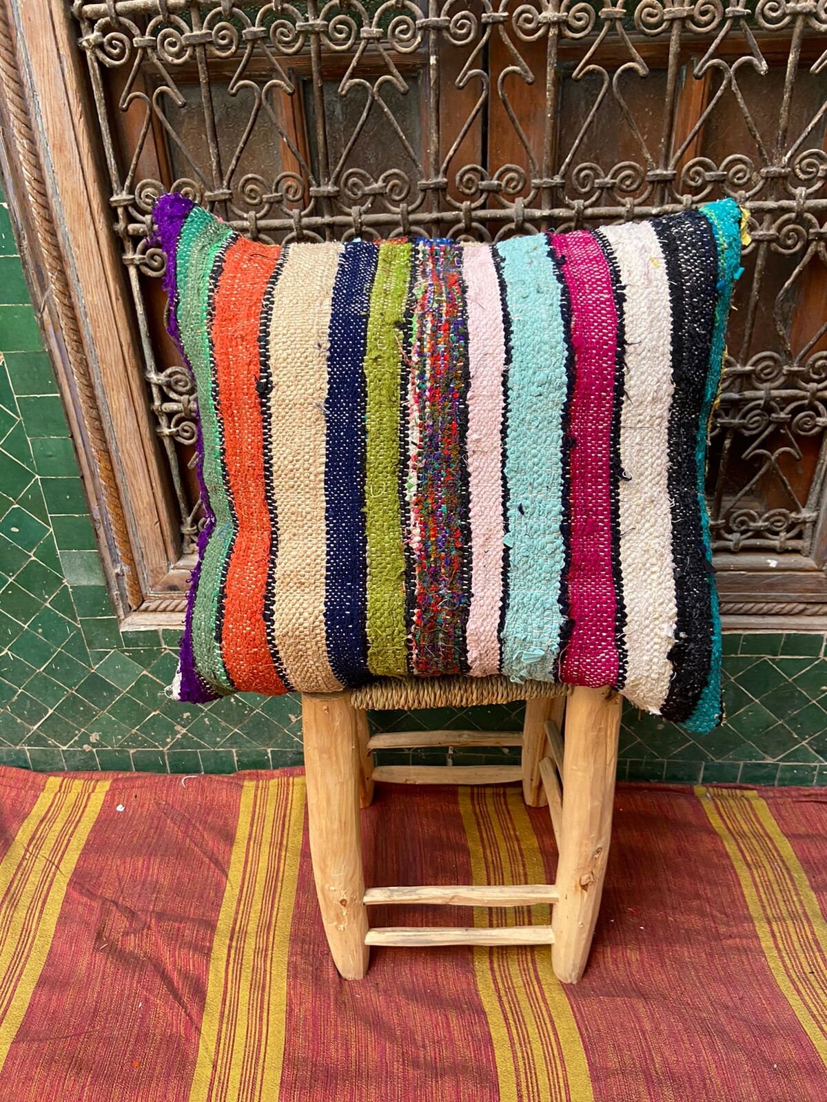 Vintage Pillow Cover, Moroccan Cushion, Wool Decorative Kilim Handwoven Case By Berber Women Bochrwi