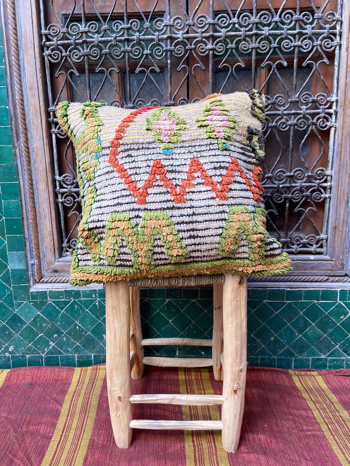 Vintage Pillow Cover, Moroccan Cushion, Wool Decorative Kilim Handwoven Case By Berber Women. Free S