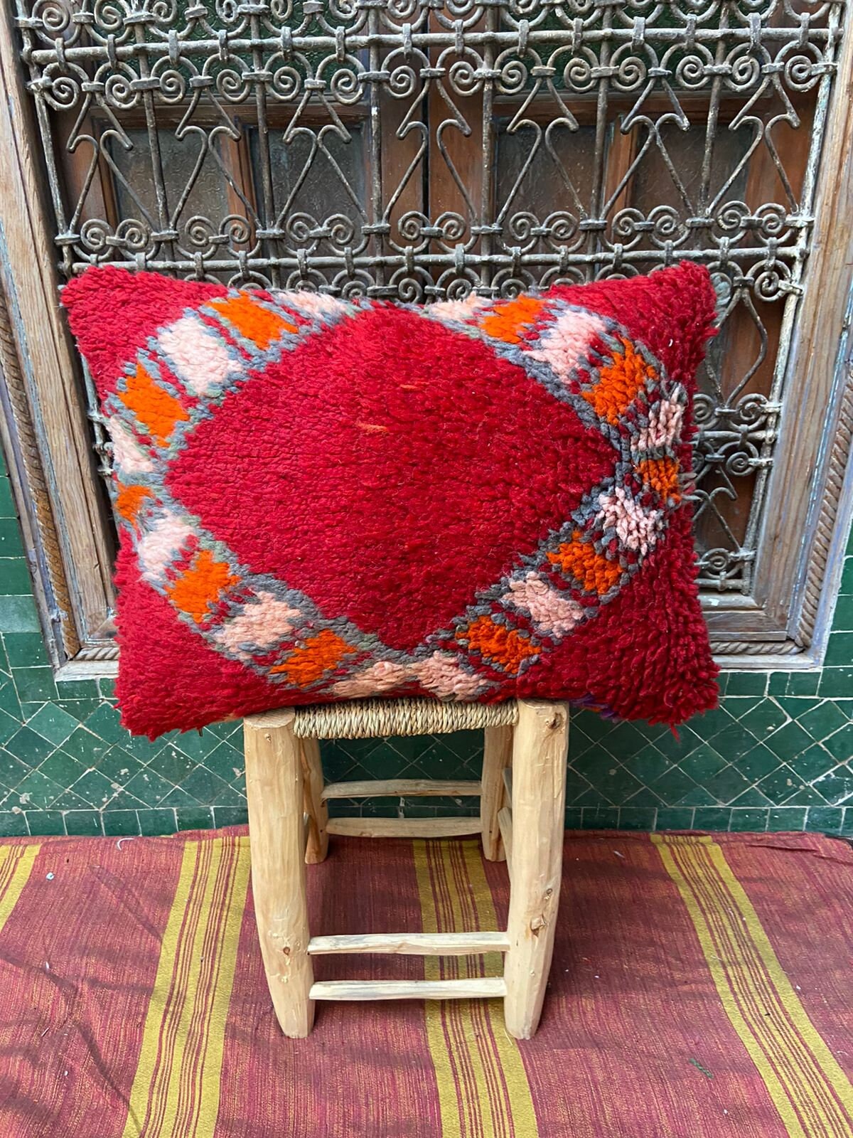Vintage Pillow Cover, Moroccan Cushion, Wool Decorative Kilim Handwoven Case By Berber Women. Free S