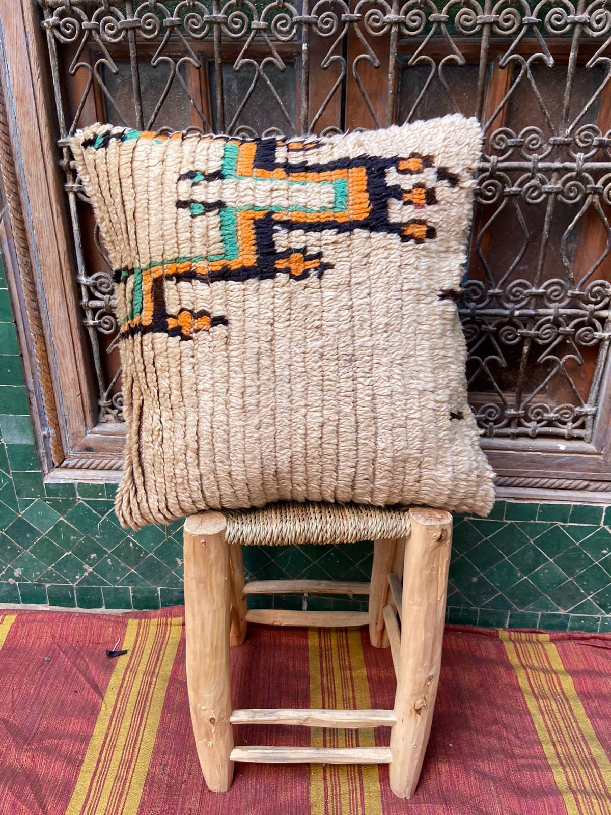 Vintage Pillow Cover, Moroccan Cushion, Wool Decorative Kilim Handwoven Case By Berber Women Taznkht