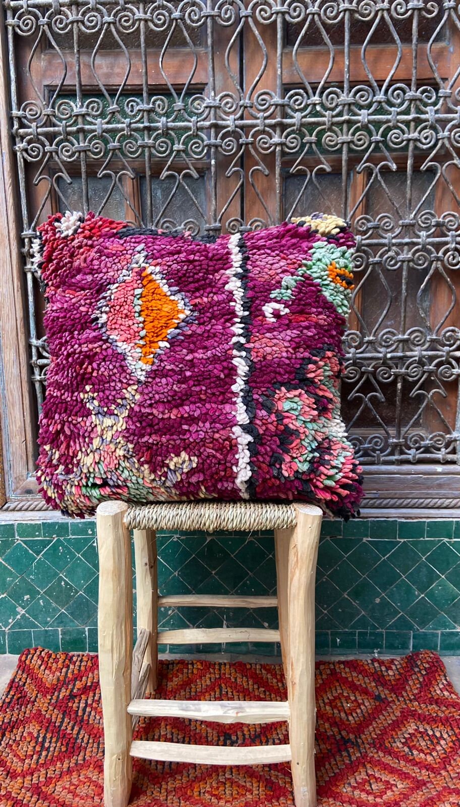 Vintage Pillow Cover, Moroccan Cushion, Wool Decorative Kilim Handwoven Case By Berber Women. Free S