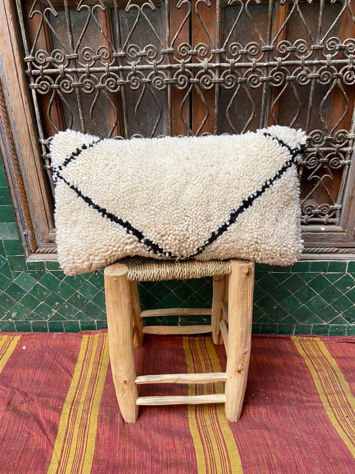 Vintage Pillow Cover, Moroccan Cushion, Wool Decorative Kilim Handwoven Case By Berber Women