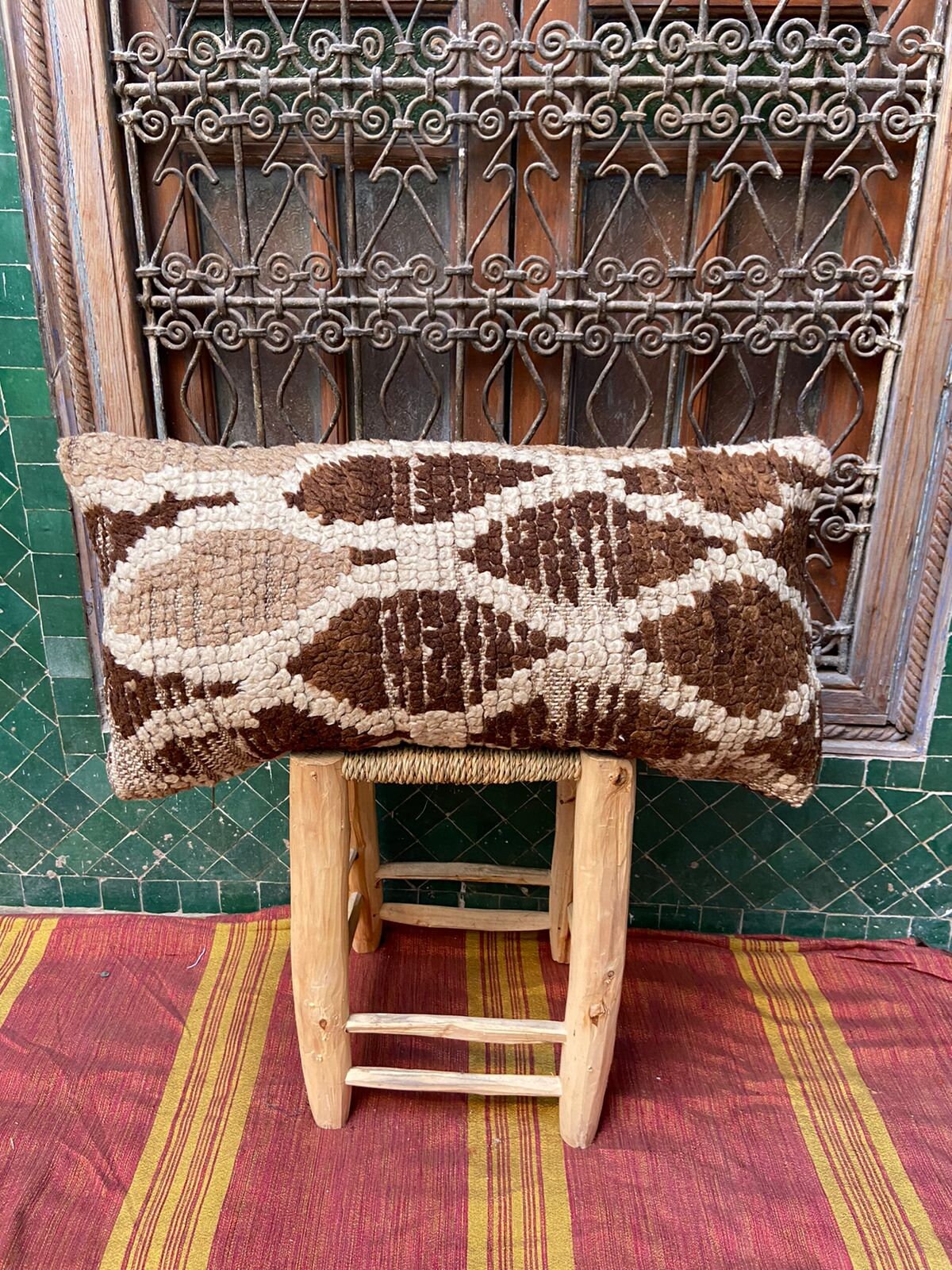 Vintage Pillow Cover, Moroccan Cushion, Wool Decorative Kilim Handwoven Case By Berber Women. Free S