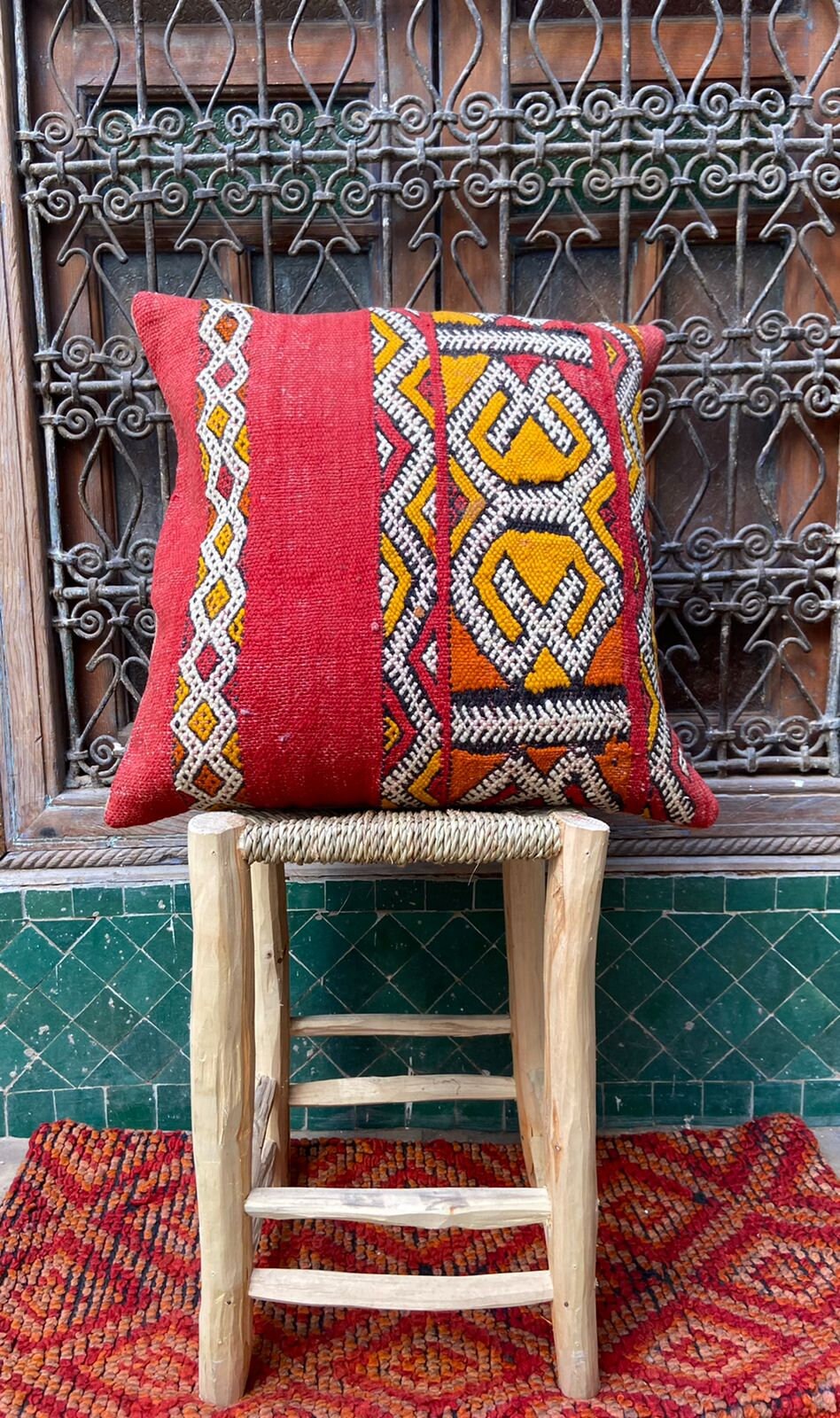 Vintage Pillow Cover, Moroccan Cushion, Wool Decorative Kilim Handwoven Case By Berber Women. Free S