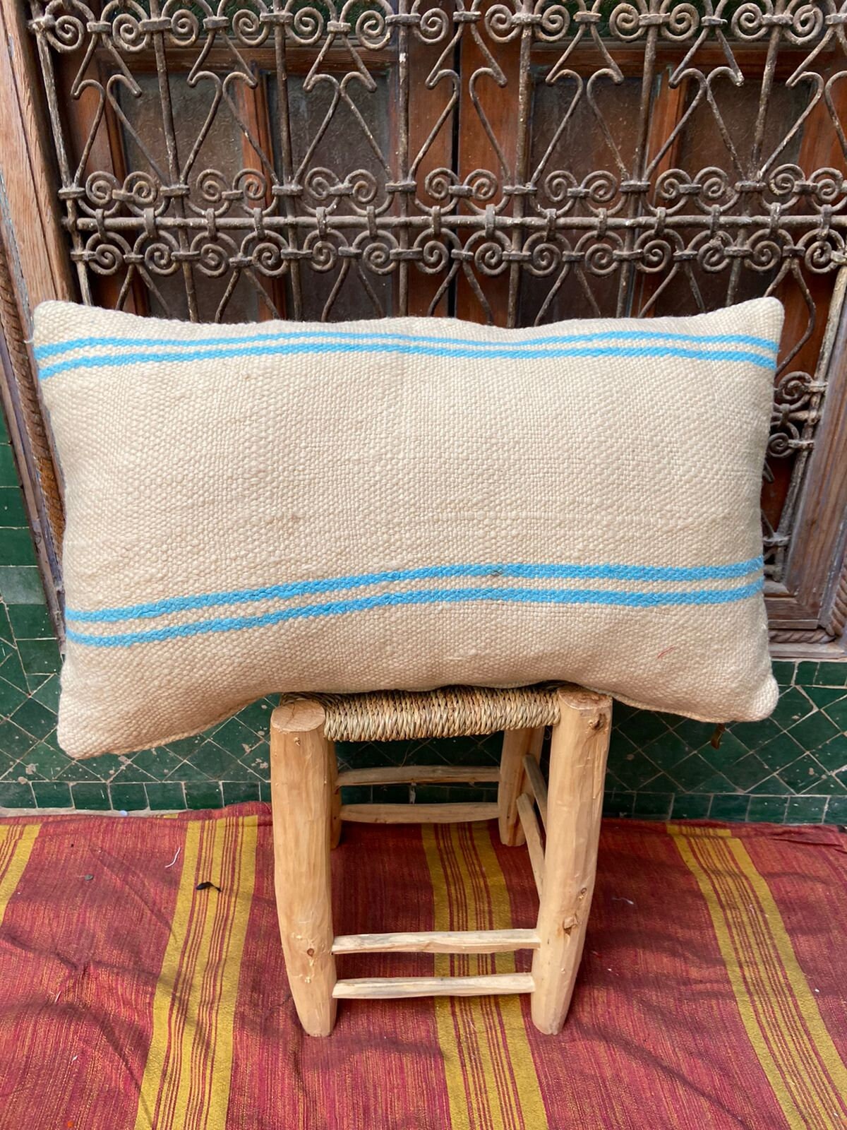 Vintage Pillow Cover, Moroccan Cushion, Wool Decorative Kilim Handwoven Case By Berber Women Btania