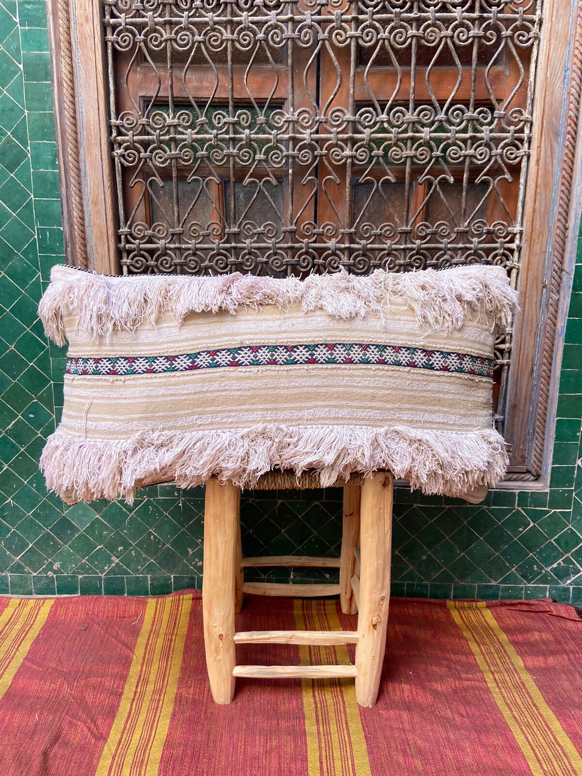 Vintage Pillow Cover, Moroccan Cushion, Wool Decorative Kilim Handwoven Case By Berber Women. Free S