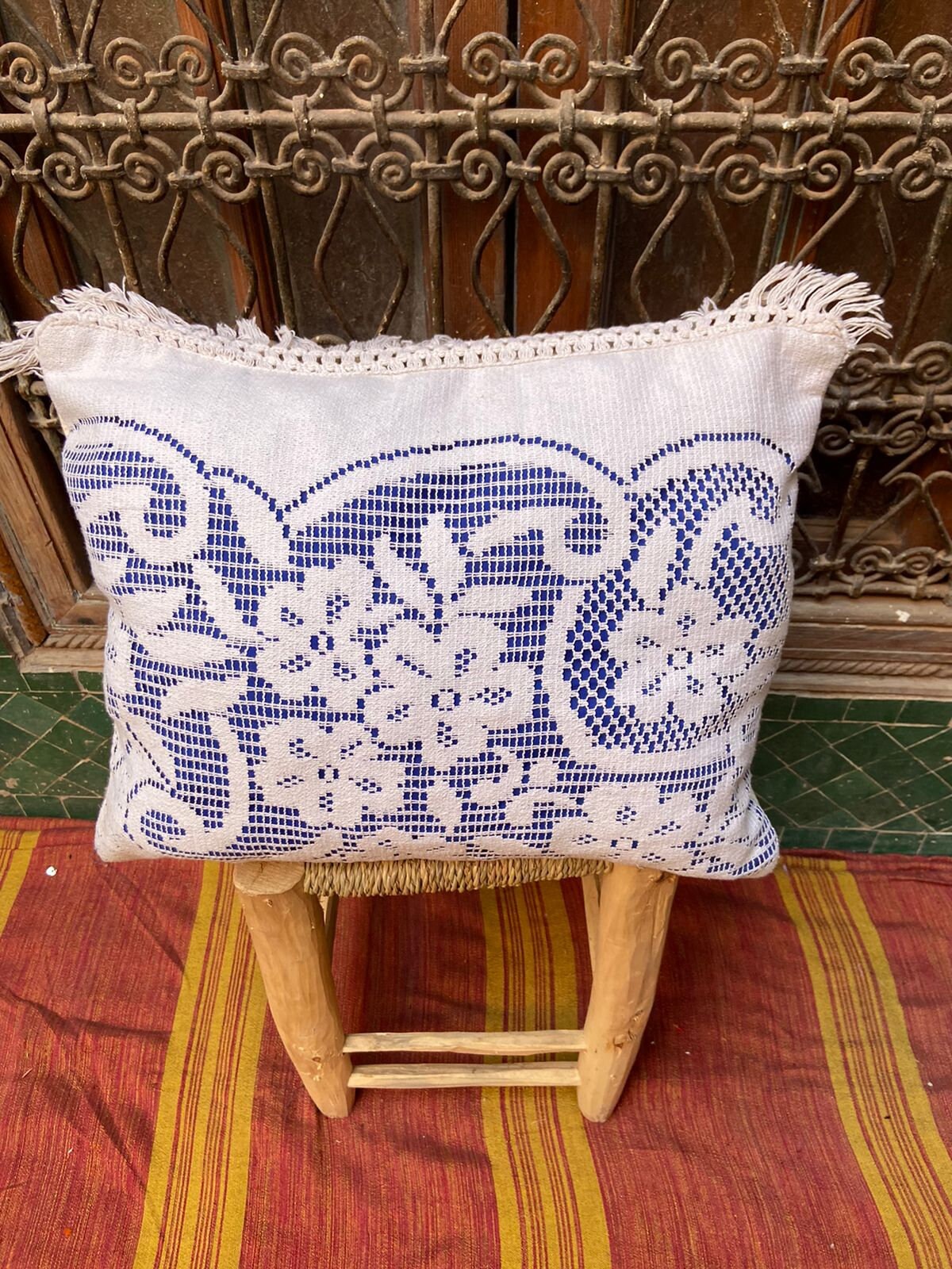 Vintage Pillow Cover, Moroccan Cushion, Wool Decorative Kilim Handwoven Case By Berber Women Pillow