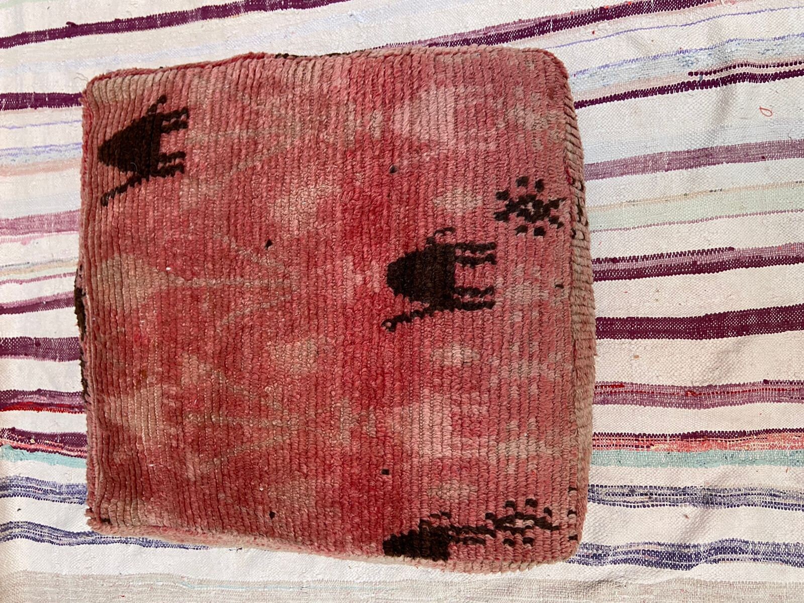 Moroccan Pouf, Floor Pillow, Kilim Pillow Cover, Handmade Berber Cushion, Outdoor Gift Decorative 60