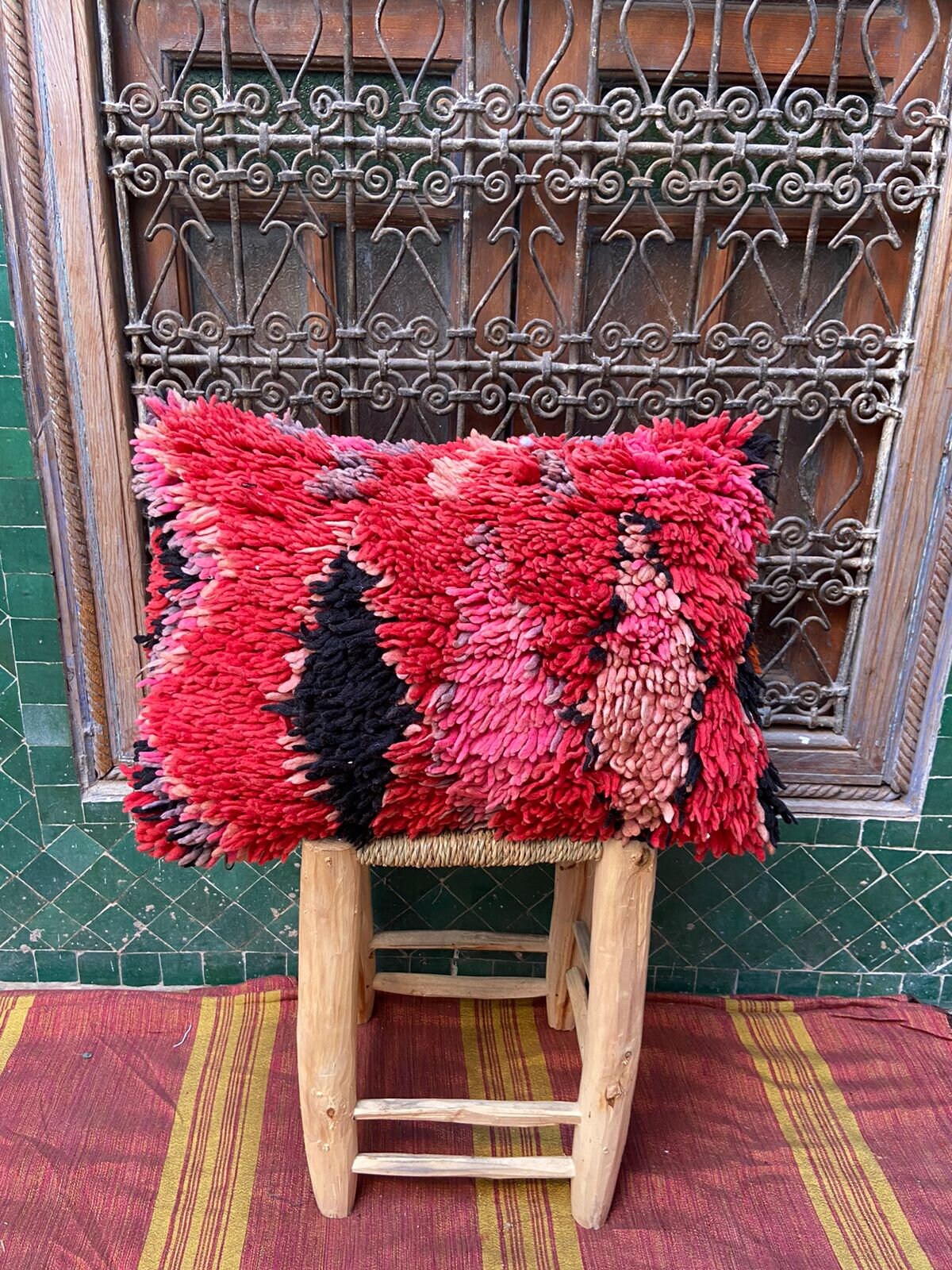 Vintage Pillow Cover, Moroccan Cushion, Wool Decorative Kilim Handwoven Case By Berber Women. Free S