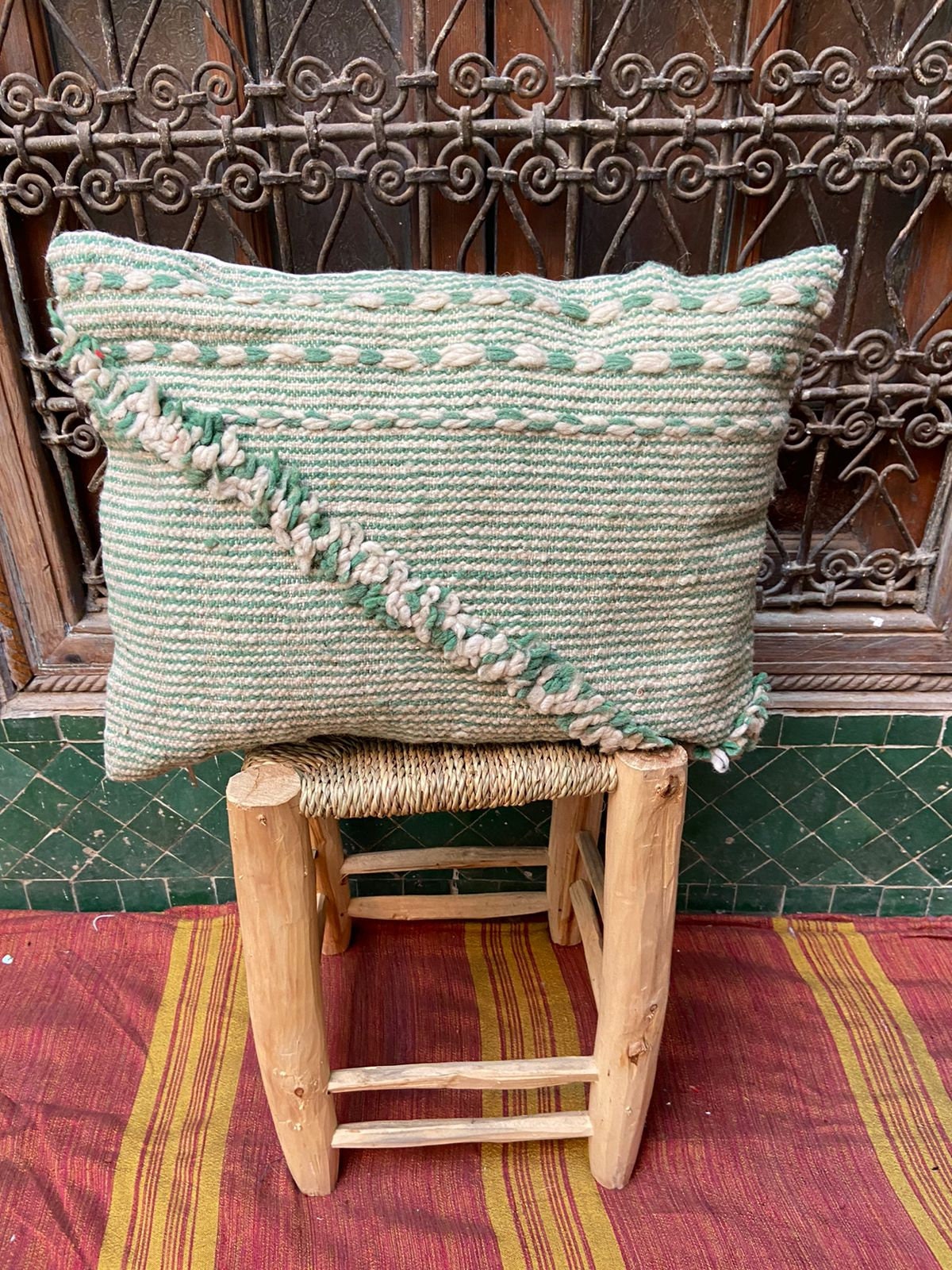 Vintage Pillow Cover, Moroccan Cushion, Wool Decorative Kilim Handwoven Case By Berber Women.