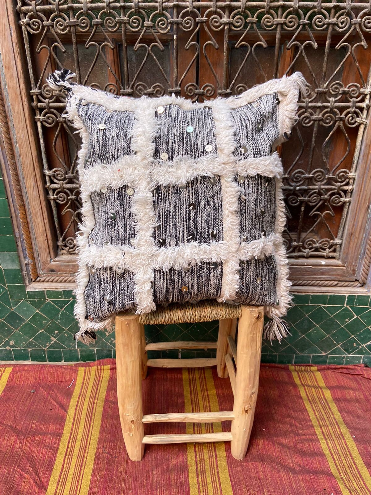 Vintage Pillow Cover, Moroccan Cushion, Wool Decorative Kilim Handwoven Case By Berber Women. Free S