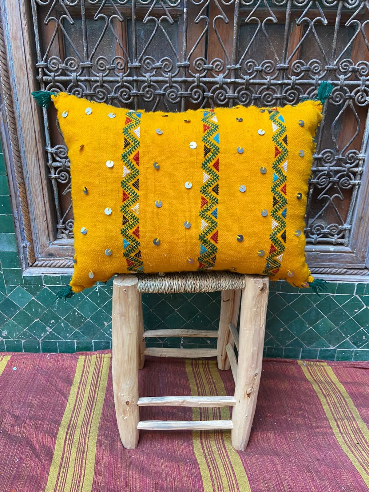 Vintage Pillow Cover, Moroccan Cushion, Wool Decorative Kilim Handwoven Case By Berber Women Hndira