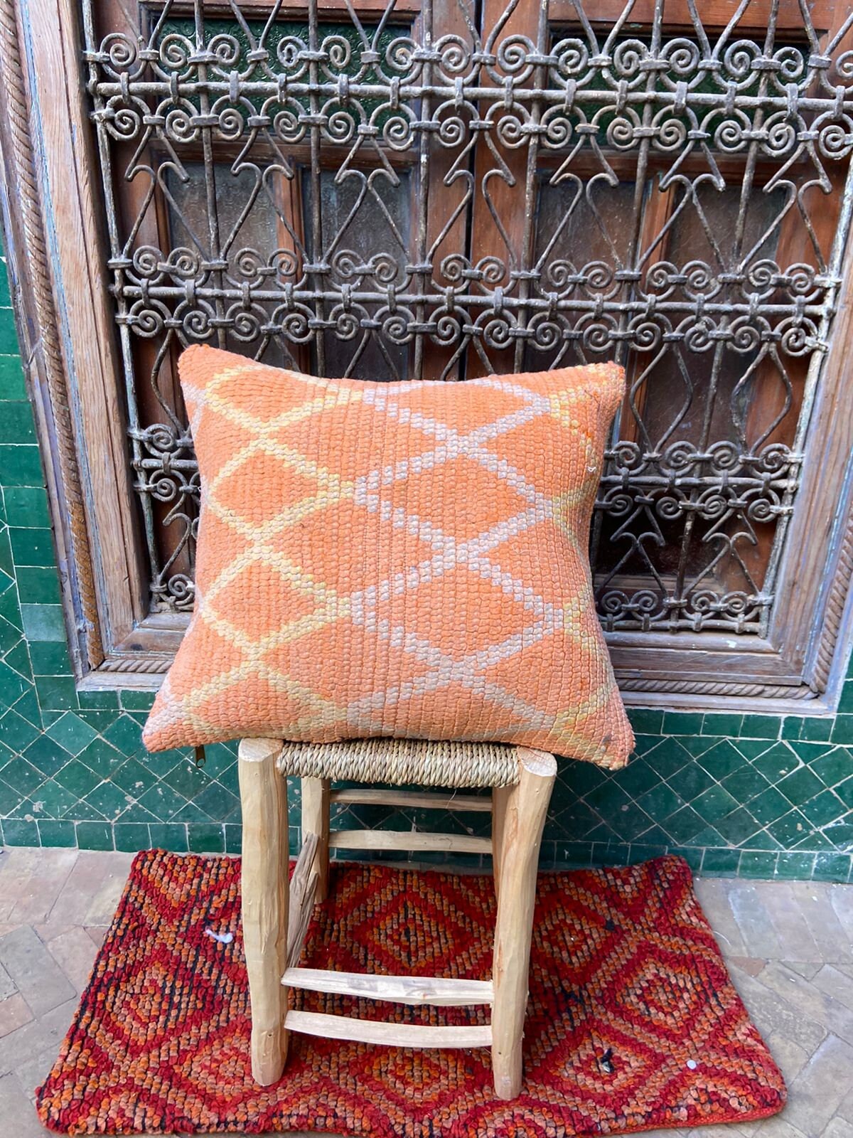 Vintage Pillow Cover, Moroccan Cushion, Wool Decorative Kilim Handwoven Case By Berber Women. Free S