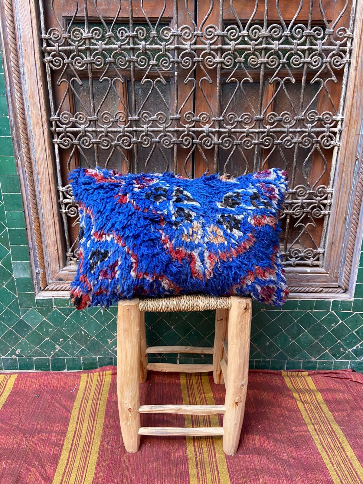 Vintage Pillow Cover, Moroccan Cushion, Wool Decorative Kilim Handwoven Case By Berber Women. Free S