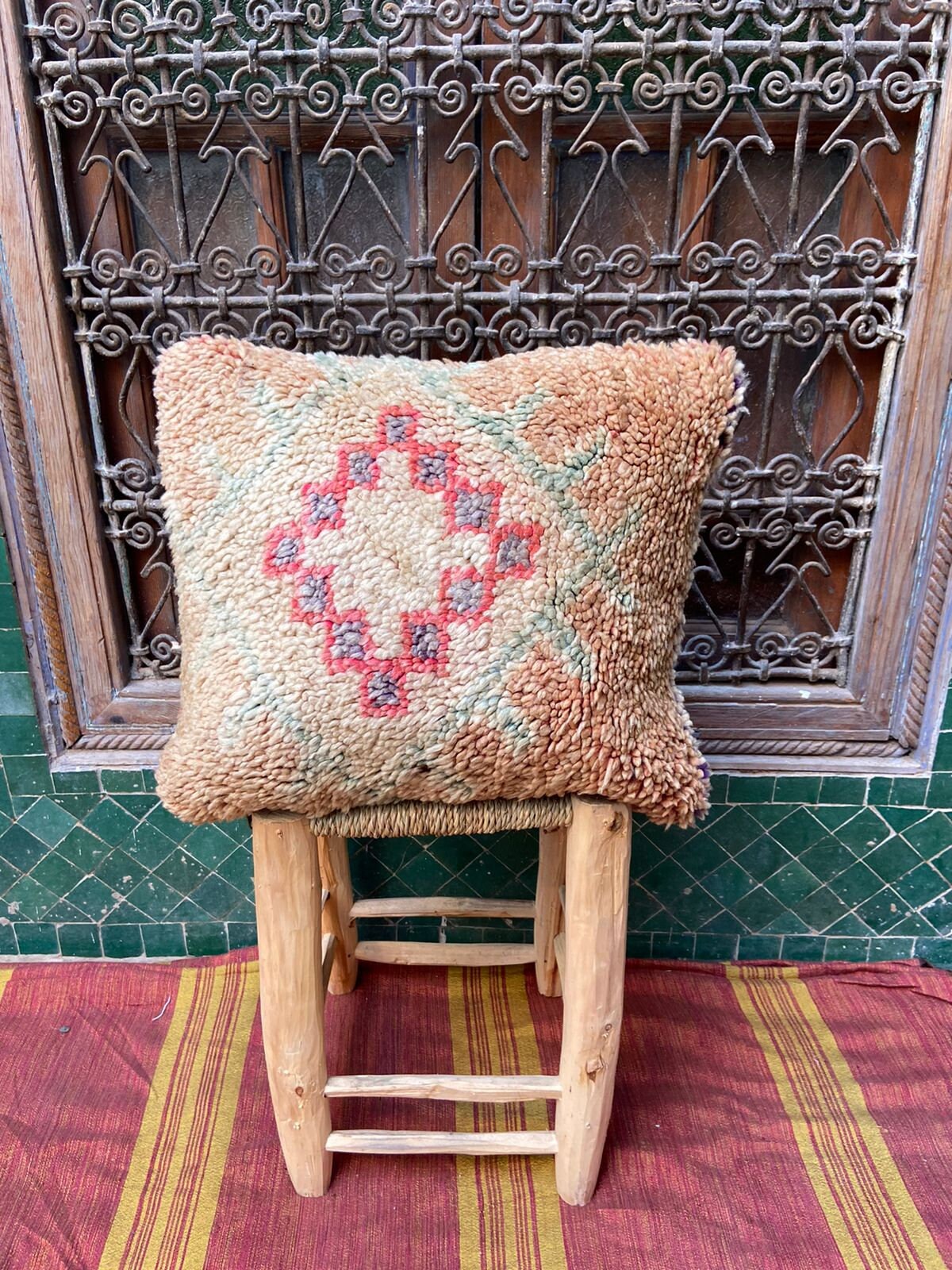 Vintage Pillow Cover, Moroccan Cushion, Wool Decorative Kilim Handwoven Case By Berber Women. Free S