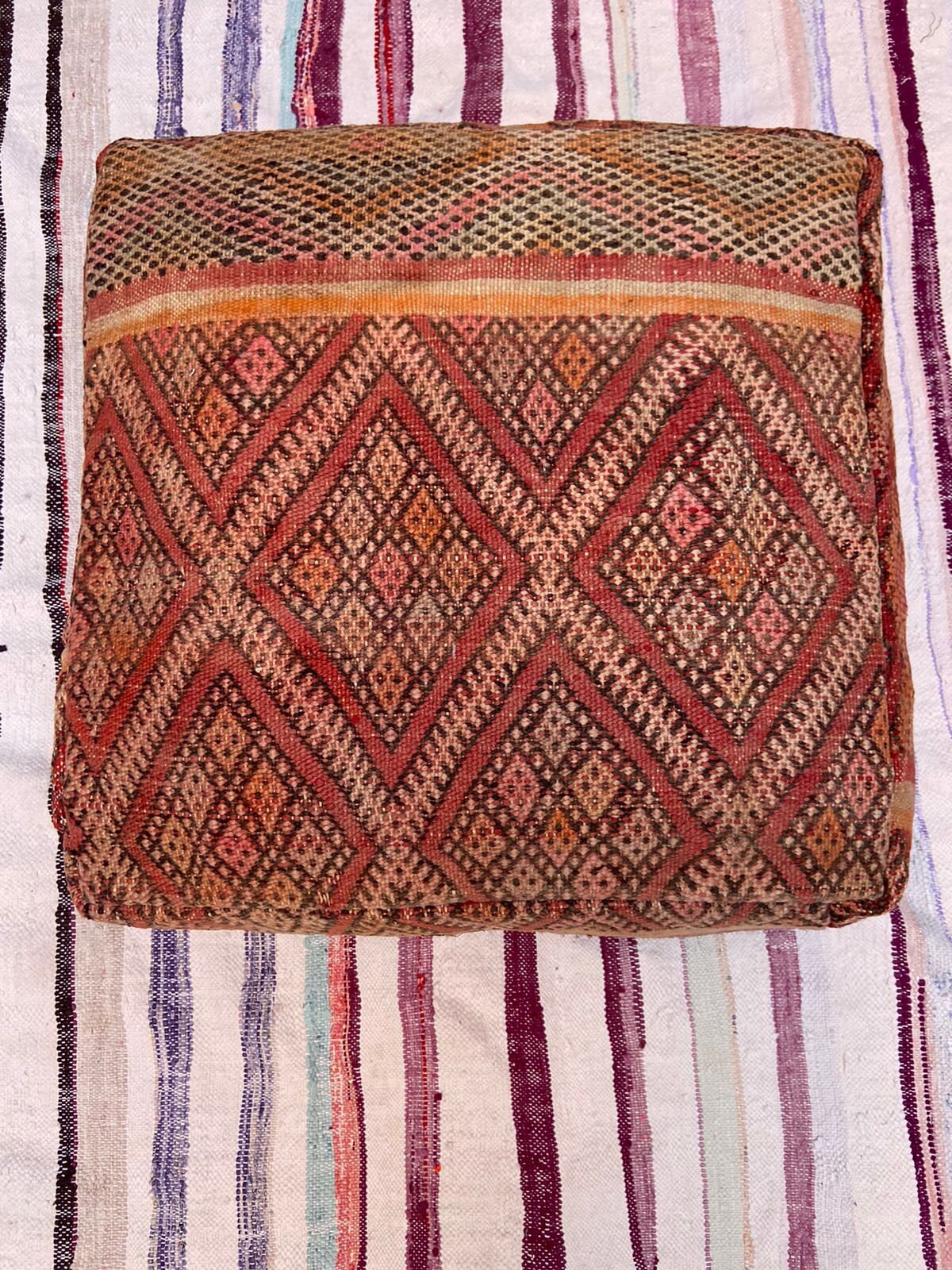 Moroccan Pouf, Floor Pillow, Kilim Pillow Cover, Handmade Berber Cushion, Outdoor Gift Decorative 60