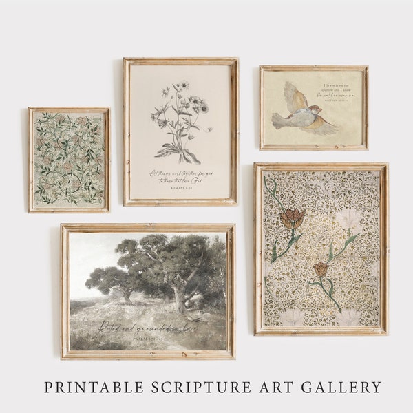 Vintage Scripture Gallery Wall Art Prints, PRINTABLE Bundle, Christian Decor, Bible Verse Print, Digital, Christian, Minimal, Farmhouse