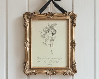 Grass Withers Scripture Art Print, Christian Wall Art Printable, Floral Flowers Minimal, Bible Verse, Vintage Garden Rose, Gallery Prints