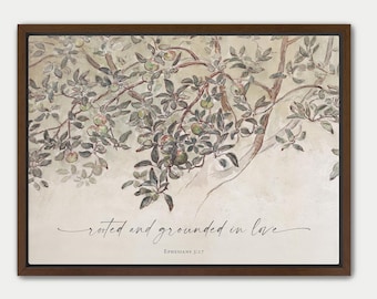 Rooted and Grounded Canvas Art, Christian Bible Verse Artwork, Scripture, Kitchen, Dining Room, Religious Decor, Faith, Jesus, God, Framed