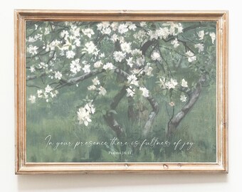 Fullness of Joy, Psalm Vintage Christian Scripture Print, Bible Art Prints, Home Decor, Framed, Canvas