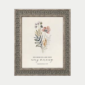 Arte de pared imprimible con versículos bíblicos de "Sus Misericordias", escritura cristiana, impresiones florales, obras de arte, decoración, vintage, descarga digital